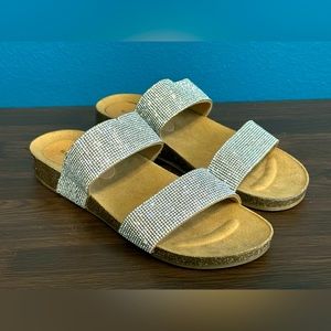 Rock & Candy Women's "Casha" Rhinestone Sparkle Double Band Slide Sandals 8.5